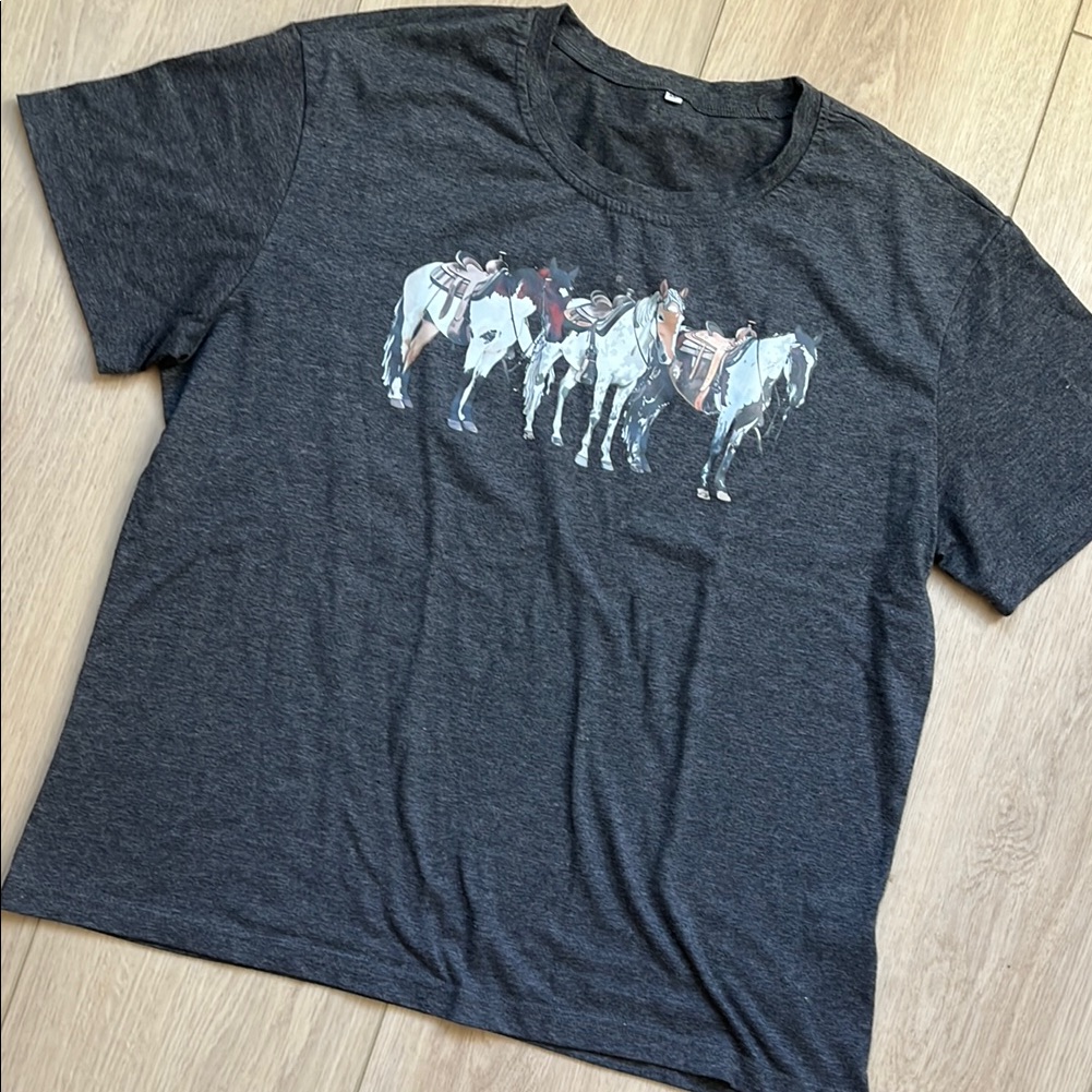 Gray Graphic Horse Short Sleeve Tee Shirt Equestrian Size Xl